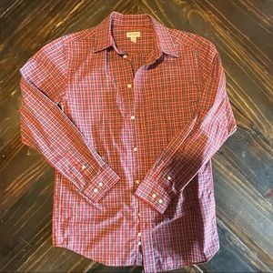 Red and green plaid button down shirt